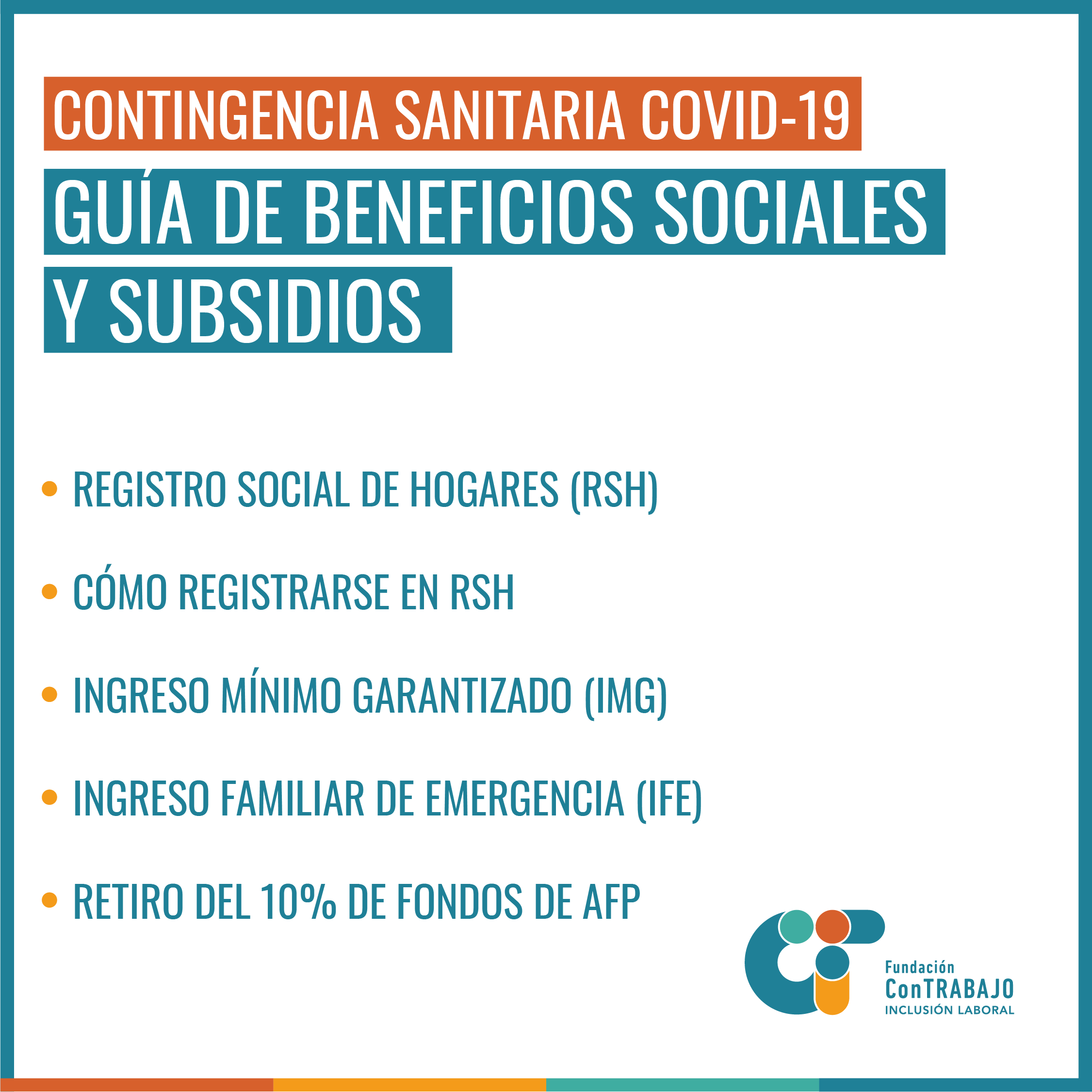 Guía de beneficios sociales: Registro social de hogares, ingreso mínimo garantizado, ingreso familiar de emergencia, retiro del 10% de afp,